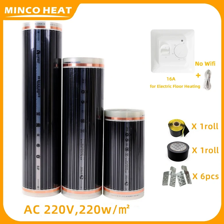 ncoHeat  바닥 난방 필름 5 평방 미터 220V, 가정용 외부 센서가 있는 온도 조절 장치 141,400원