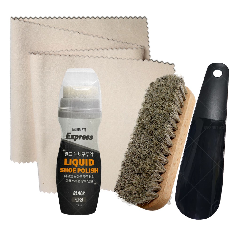 말표 구두약 액체 검정 + 구두솔 + 구두닦이 천 + 미니 구두주걱 세트 15,990원