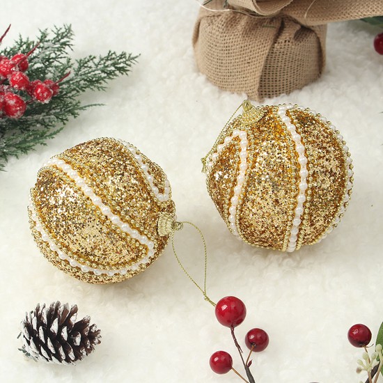 로열골드 글리터 장식볼 2p 10cm   진주회오리 7,700원