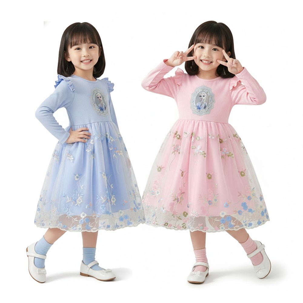 (26신상) 엘사 긴팔 플라워 레이스 드레스 풍성한 샤 스커트 데일리원피스(LED시계 선물증정) 29,500원