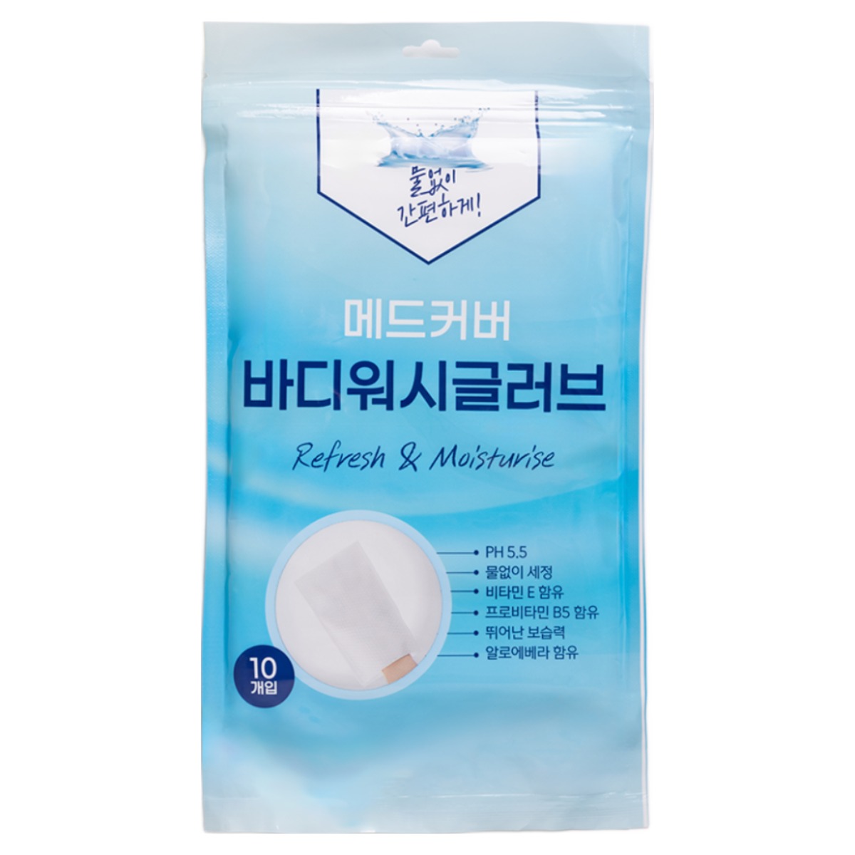 메드커버 샴푸캡 바디샤워티슈 바디물티슈 노린스샴푸 물없는 샴푸 출산 선물 입원 간병인 준비물 캠핑 야외, 1개, 170g, <바디워시글러브> 10,380원