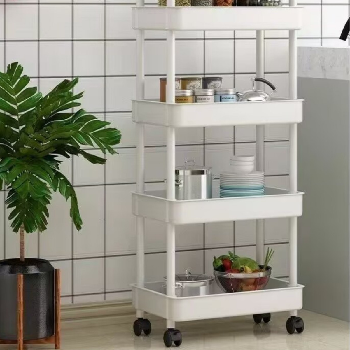 모노마 슬림형 틈새 이동식 트롤리, 화이트, 4단 13,000원