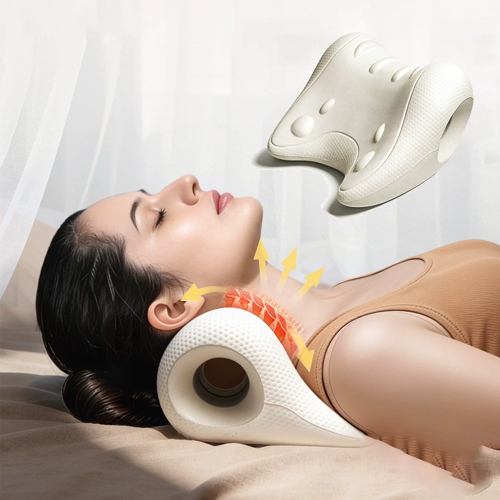 경추 견인 베개 토탈 케어 어깨 목 마사지기 C형 경추 보정 안티고개 교정 쿠션, 1개, 아이보리 화이트 15,800원