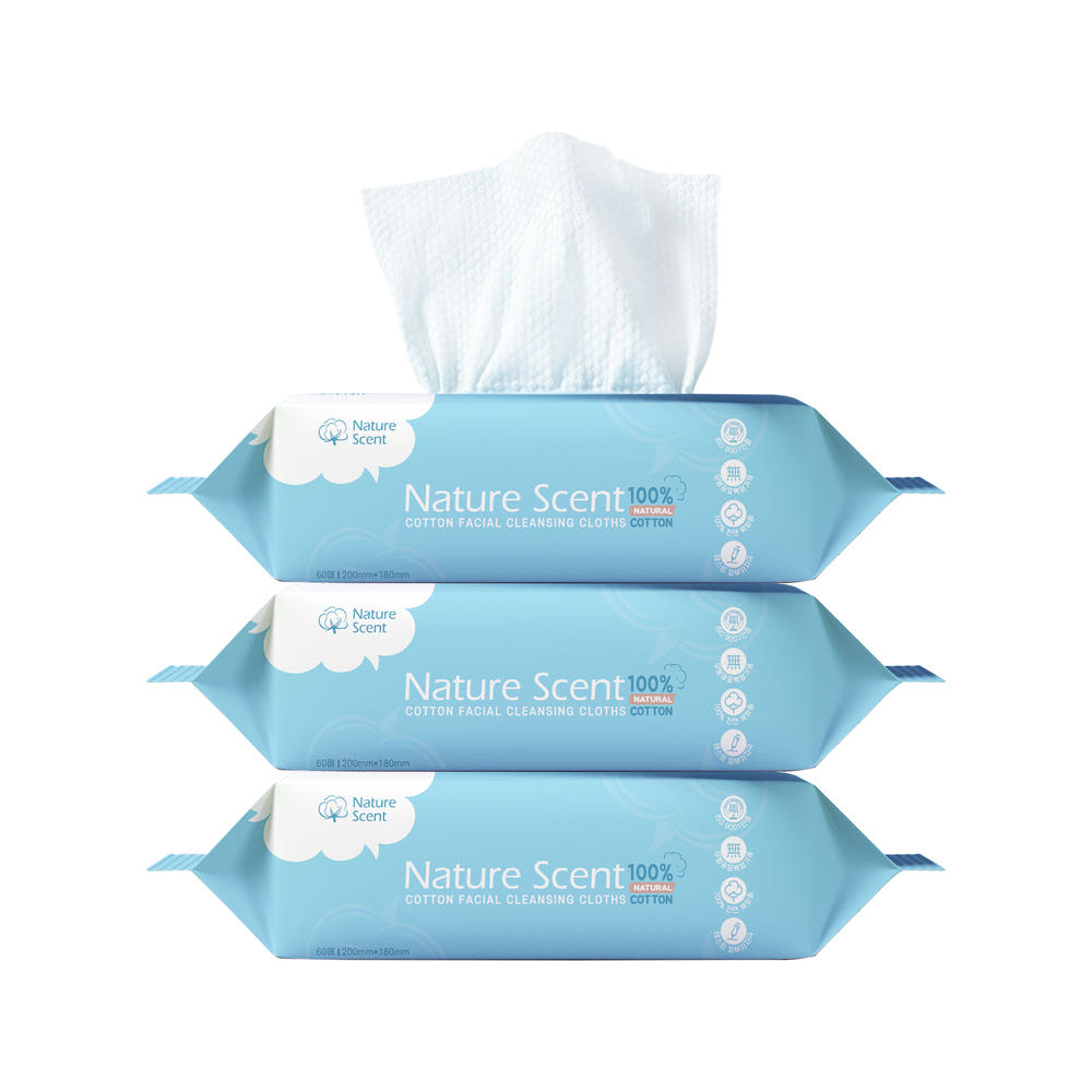 Nature Scent 네이처 센트  100% 순면 페이스 타올(60매*3개) 19,900원