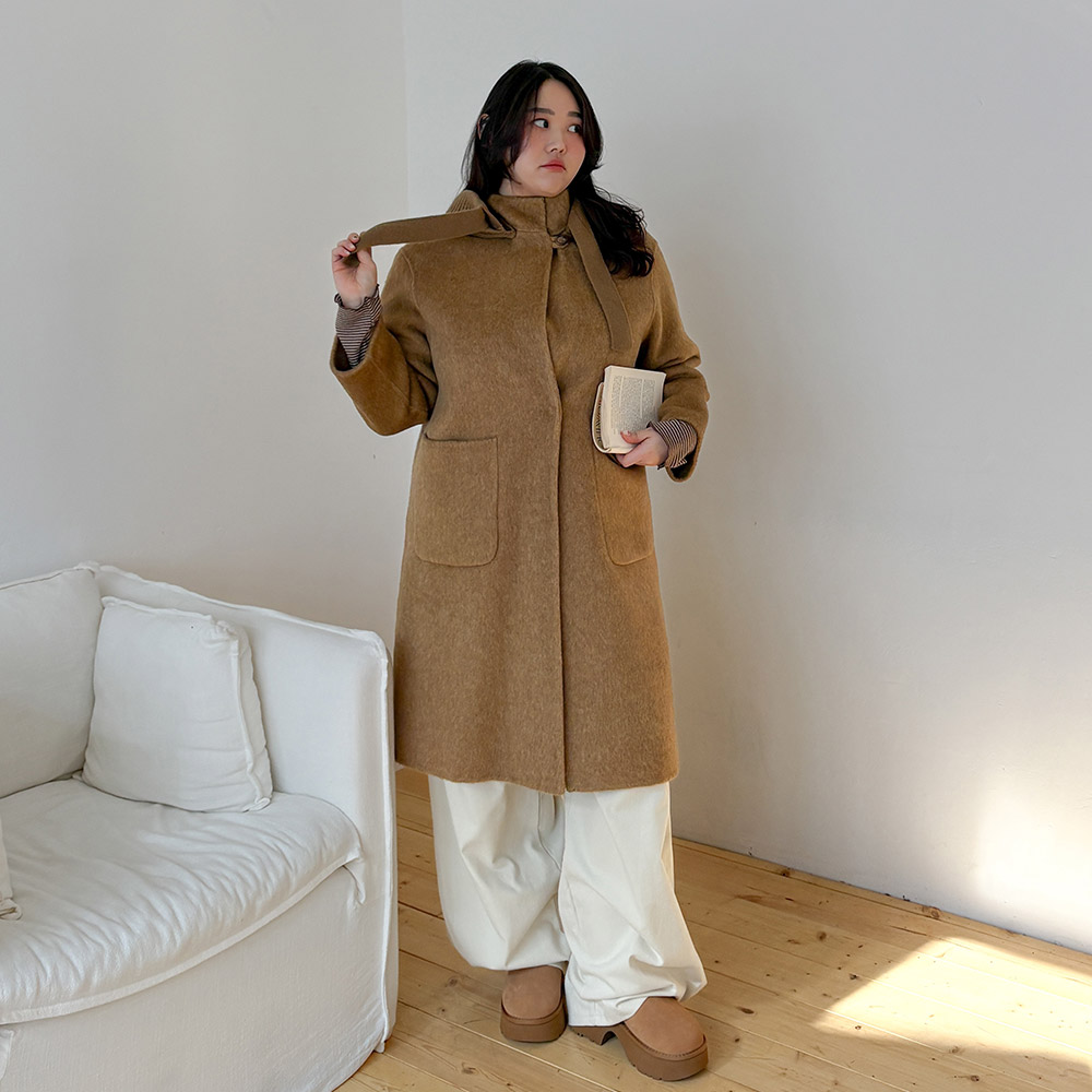 [44-99] 니트 후드 탈부착 울 핸드메이드 코트 여성 빅사이즈 여자 플러스사이즈 어거스트플랜 172,900원