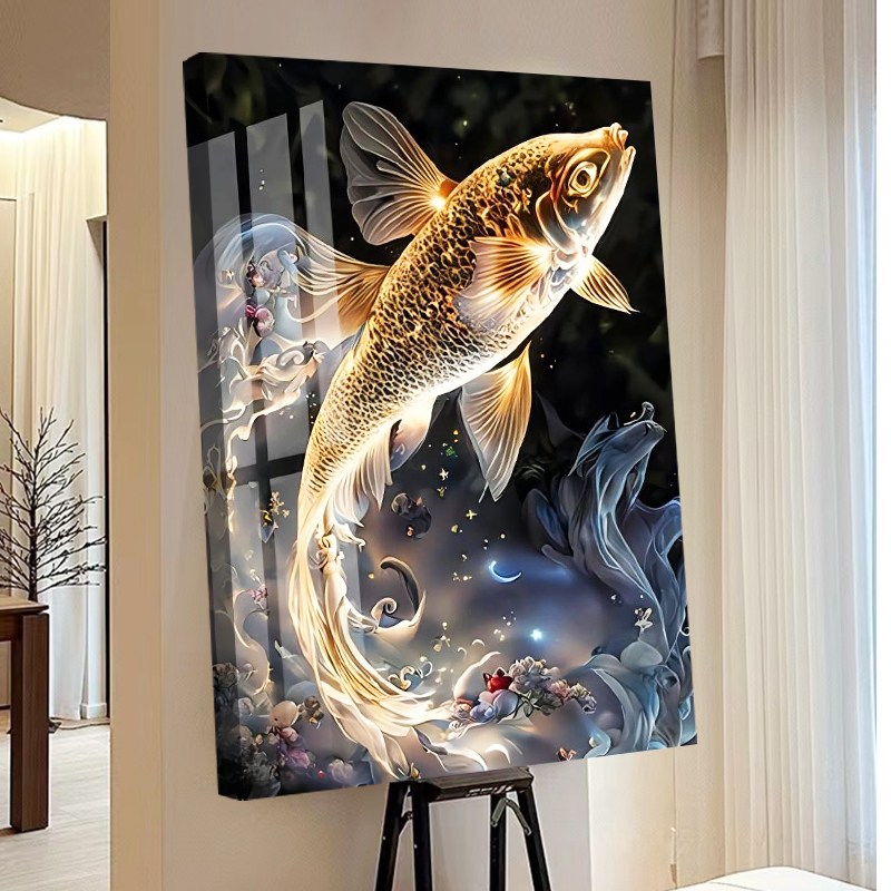 votgl 보석십자수 캔버스형 DIY 액자형 풍경 인물 꽃식물50x40cm, 016잉어, 1개 15,000원