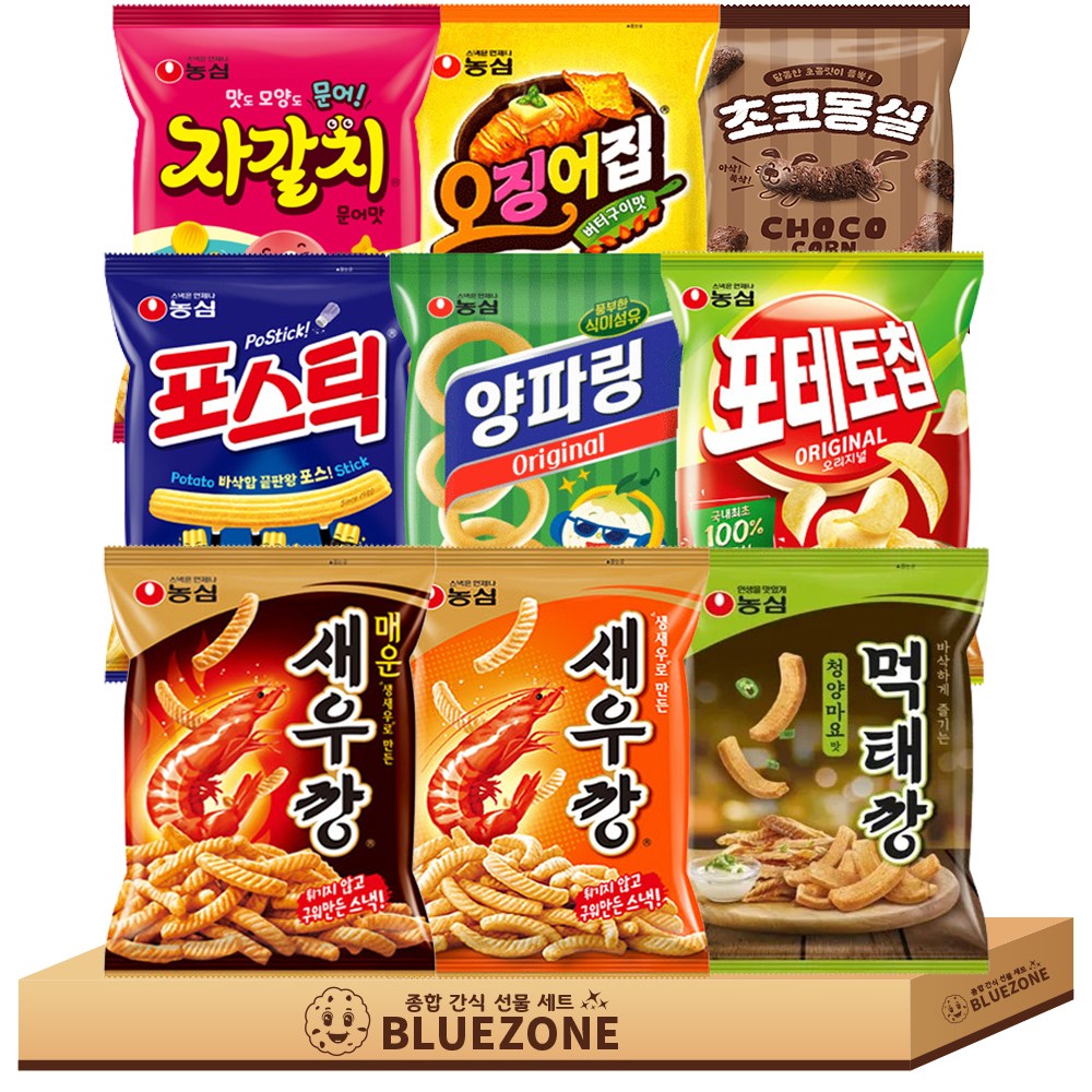 인기스낵 A세트 포테토칩1개 포스틱1개 오징어집1개 양파링1개 자갈치1개 먹태깡1개 새우깡1개 매운새우깡1개 몽실1개, 1개 17,800원