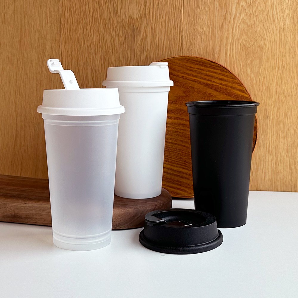 리유저블컵 텀블러 플립 리드 (18oz/530ml/PP), 반투명(뚜껑: 화이트), 1개, 530ml 4,270원