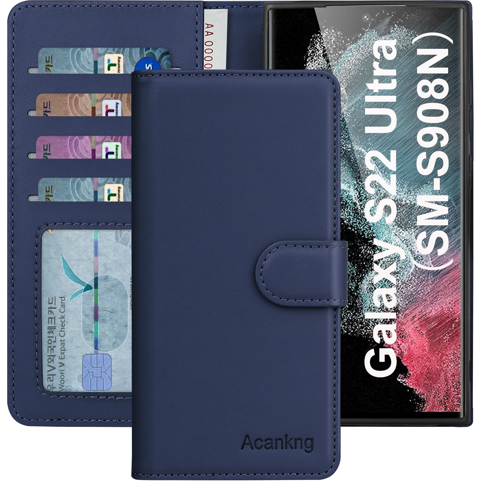 아칸크 삼성 갤럭시 S22 울트라 5G 클래식 베이직 지갑형 카드수납 프리미엄 가죽 다이어리 휴대폰 케이스(SM-S908N) 적용 13,500원
