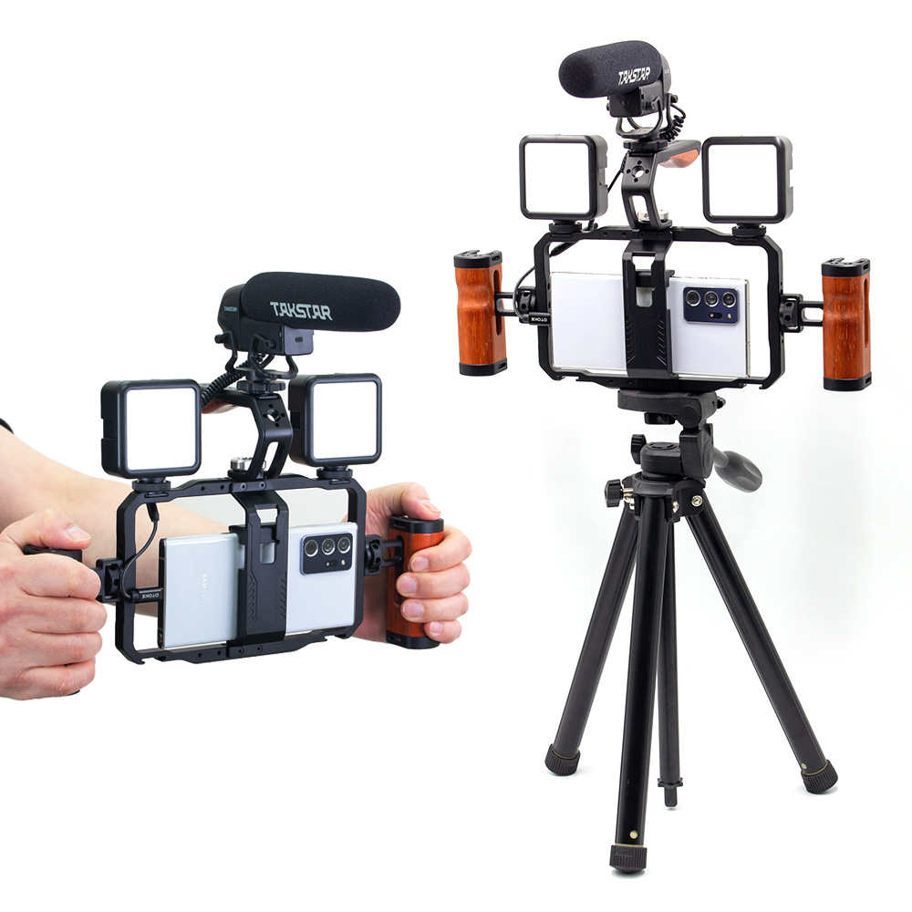 오토케 마스터 디렉터 풀세트 휴대폰 촬영 메탈 케이지 듀얼 핸들 조명 마이크 삼각대, 아이폰 젠더 추가, 1개 246,000원