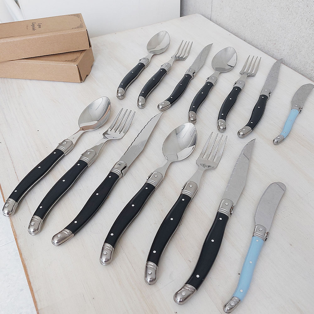 라귀올 리옹 양식기 4인 세트, 블랙, 스카이블루, 스푼 4p + 포크 4p + 나이프 4p + 버터나이프 2p, 1세트 41,100원