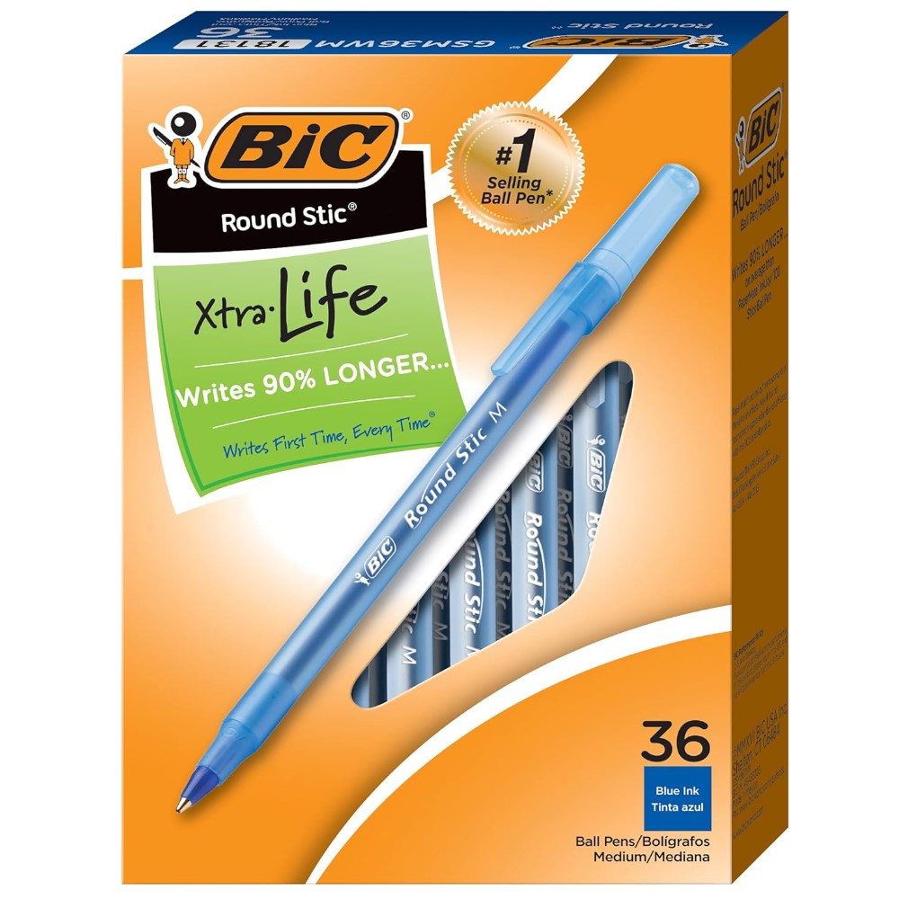 BIC 빅 라운드 스틱 볼펜 (1.0mm) 청색 36개입 박스포장, 1박스 24,600원