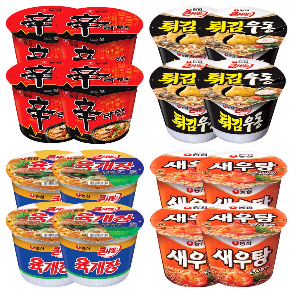 농심 큰컵4종 (신라면4입+새우탕4입+튀김우동4입+육개장큰사발4입) 총16입, 4박스 82,320원