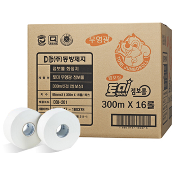 동방제지 무형광 점보롤 휴지 엠보싱 2겹 (300mX16롤), 16롤, 1박스 55,940원
