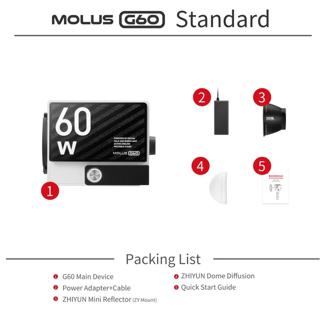 Zhiyun MOLUS 포켓 COB LED 조명, 2700K-6500K 사진 조명, 스튜디오 램프, 틱톡, 유튜브용 야외 비디오 촬영, G60, 60W 308,400원