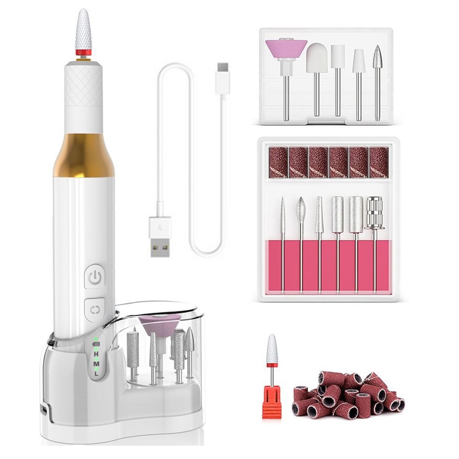 Miserwe 무선 네일드릴 전동 젤네일 제거기 손발톱 그라인더 네일케어, 1세트, 화이트 23,800원