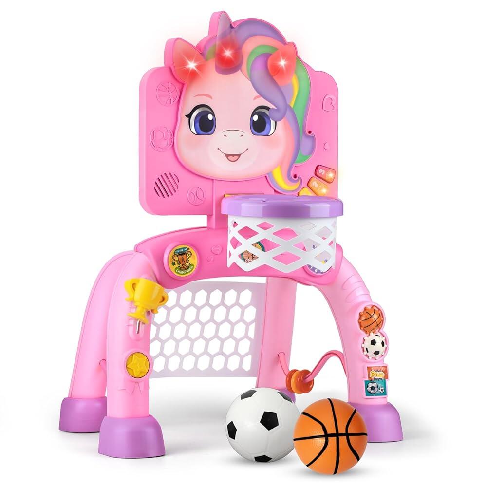 Liberry 유아 농구 골대 및 축구 골대, 만 1, 2, 3세 여아 남아용 아동용 스포츠 장난감, 조명 사운드 음악, 아기를 위한 인터랙티브 크리스마스 생일 선물, 핑크 121,000원
