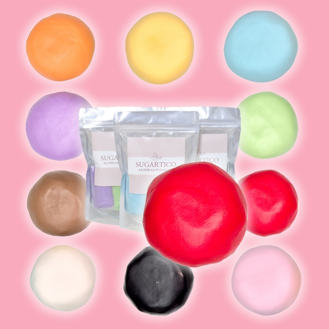 슈가반죽 국내생산 컬러반죽 골라담는 패키지 90g 슈가크래프트 폰던트 파우더 케이크 케익 도우 공예 [원산지:국산] 4,500원