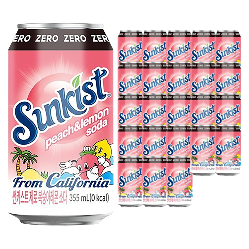 광동제약 썬키스트 제로 복숭아레몬 소다, 355ml, 24개 12,900원