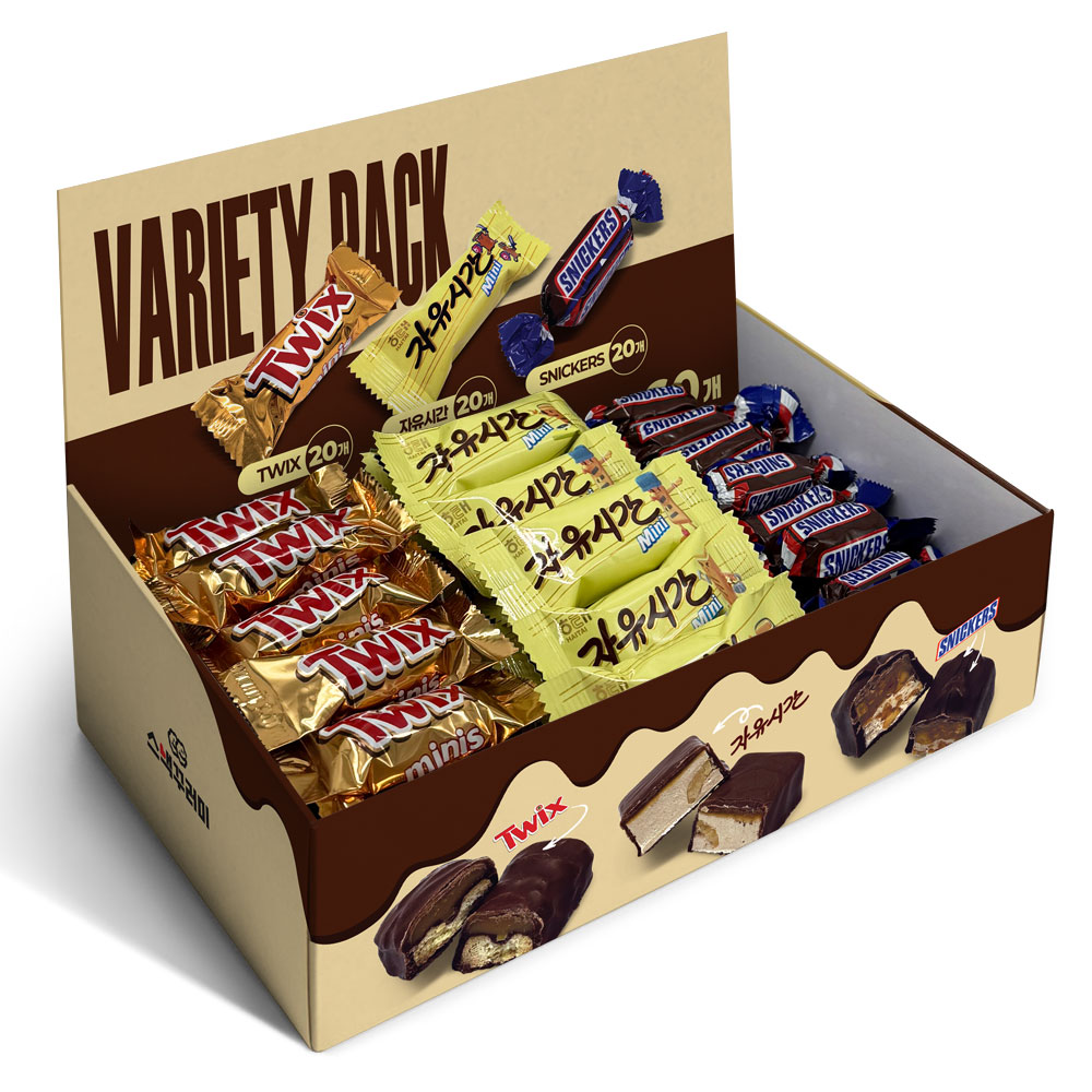 초코바 3종 모음전 미니 자유시간+트윅스 미니스+스니커즈 미니어처 총60개입 간식용 초콜릿 개별포장 15,950원