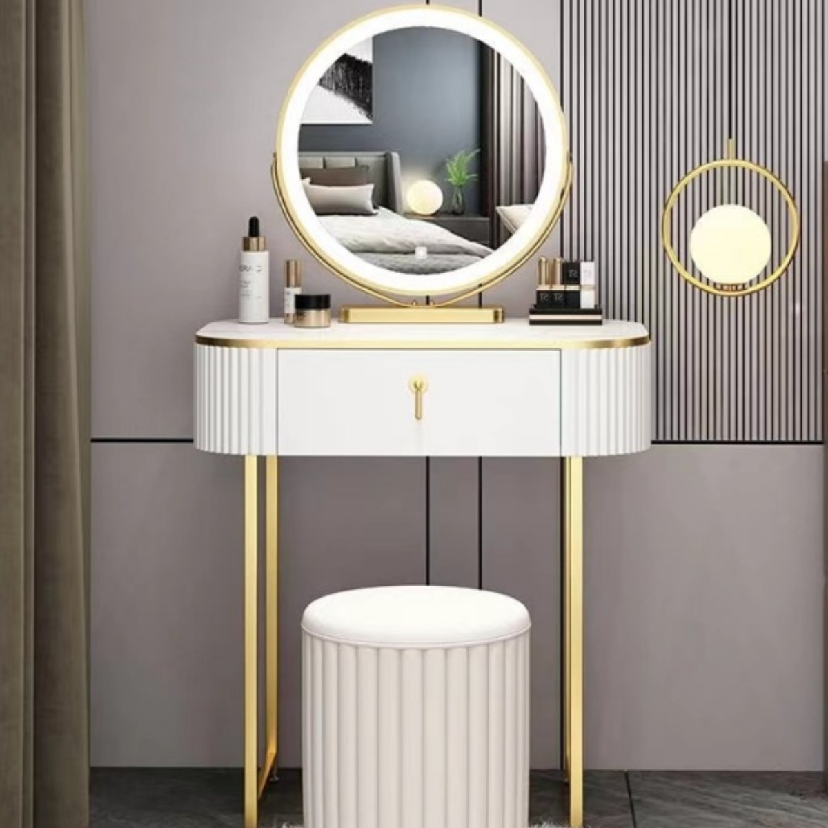 (무료 설치)화장대 세트 의자 포함 미니 화장대 led 화장대 연예인 화장대 화장대 세트 삼색가구화장대 LOVE-520, 현재가 129,000원