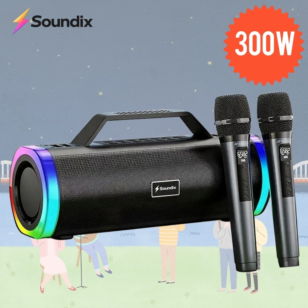 사운딕스 고출력 버스킹앰프 300W 이동식 야외 스피커 블루투스 듀얼마이크 행사 공연, Black, S.Dix-2M 158,000원