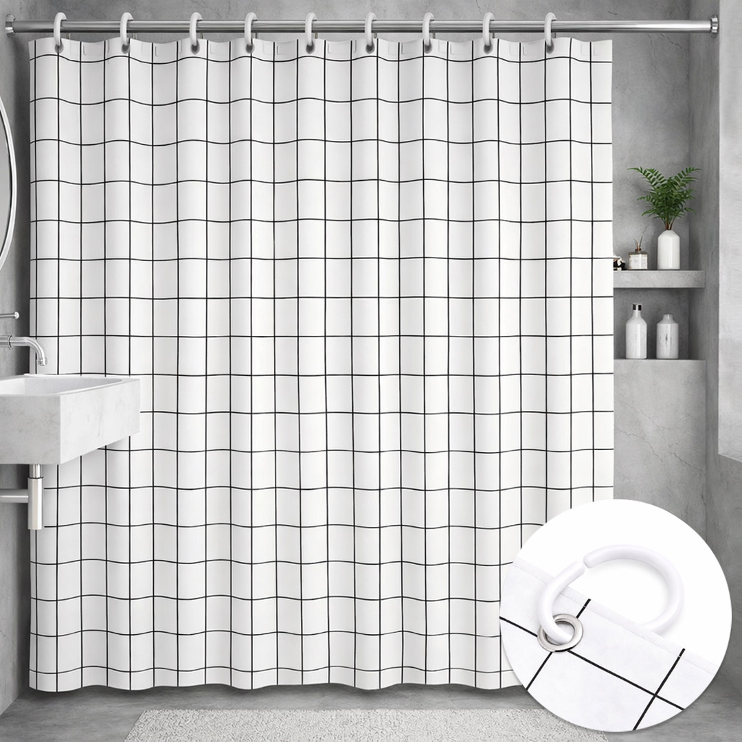 아그노 방수 샤워 커튼 화이트 체크+커튼링 12P, 180 x 220cm 11,800원