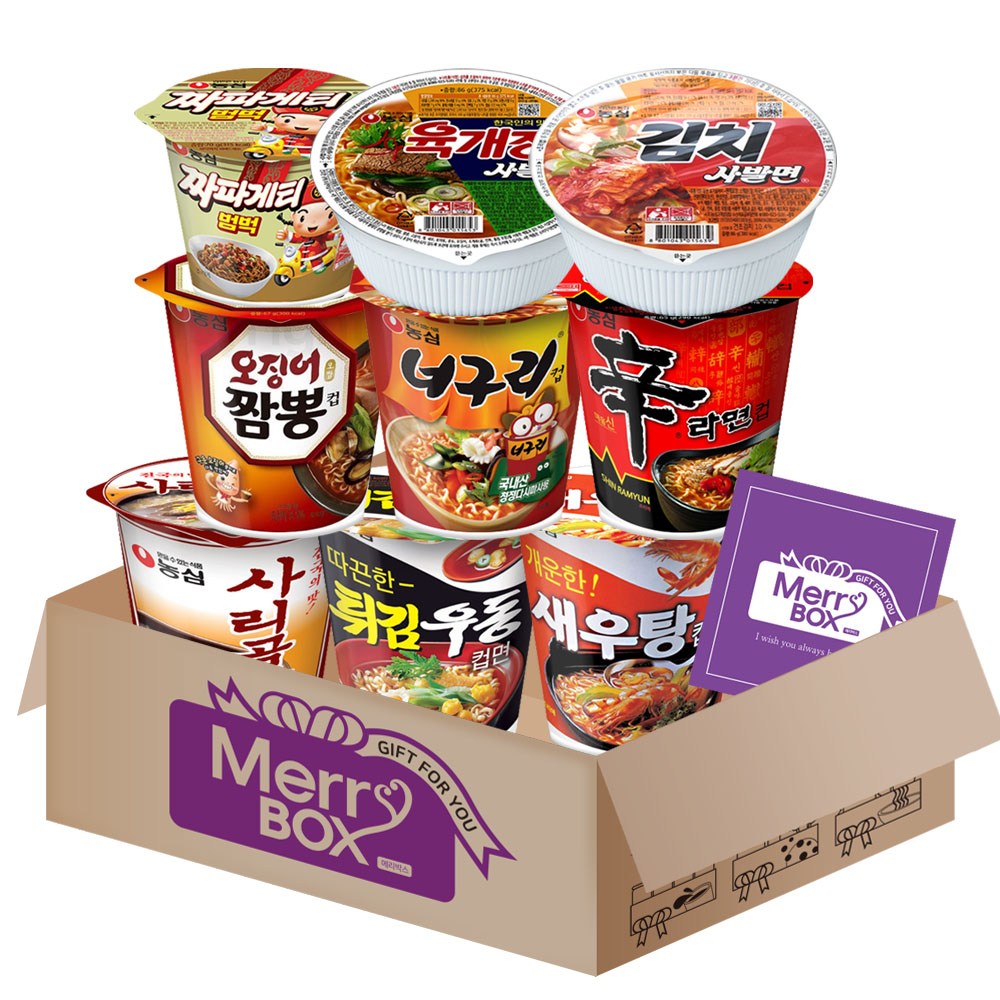 인기 컵라면 세트 1호{신라면+새우탕+튀김우동+짜파게티+사리곰탕+오징어짬뽕+너구리+육개장사발면+김치사발면}+메세지카드, 1박스 13,990원