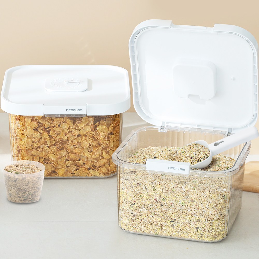 1+1 네오플램 원터치 밀폐 쌀통 쌀 보관통 잡곡통 세트 2p 5kg 28,120원