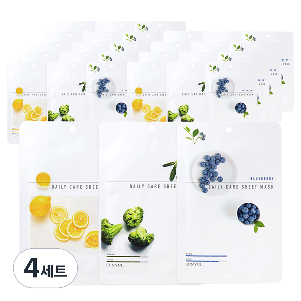 은율 데일리케어 시트 마스크팩 광채피부 비타민 10p + 브로콜리 10p + 블루베리 10p, 1개입, 4세트 60,710원