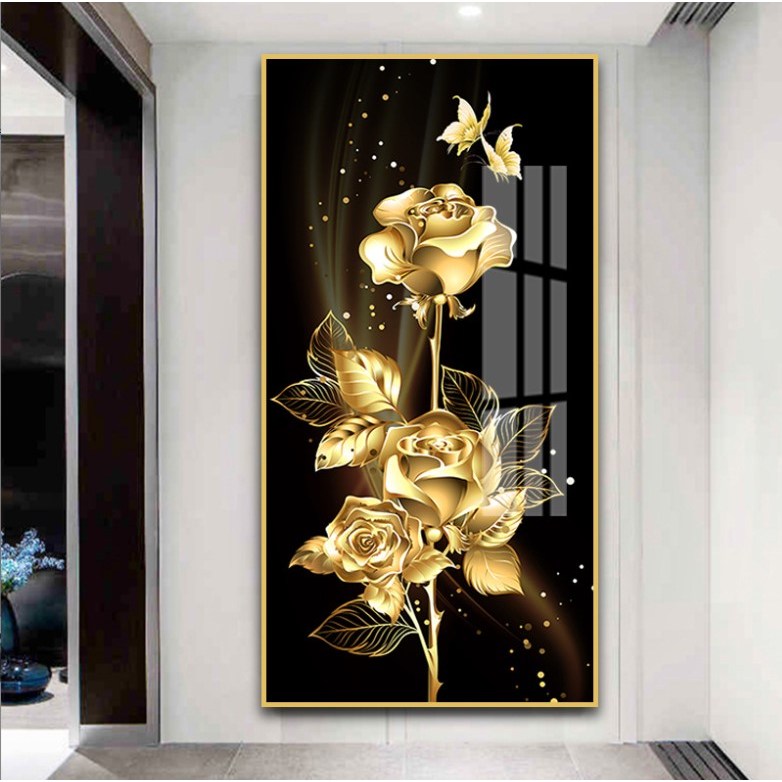 풍수지리 복들어오는 황금 장미 꽃 구어도 거실 대형 액자, 골드, 1개 167,800원