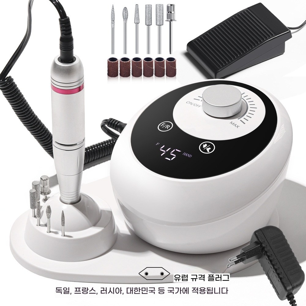 전문가용 전동 네일 관리기+ 비트 6종+손받침대 속도 조절 45000rpm LED 디스플레이 발톱 스케일링 기계 무음 젤네일 쏙오프 젤네일제거기(매니큐어 관리에 필수), 1개 39,000원