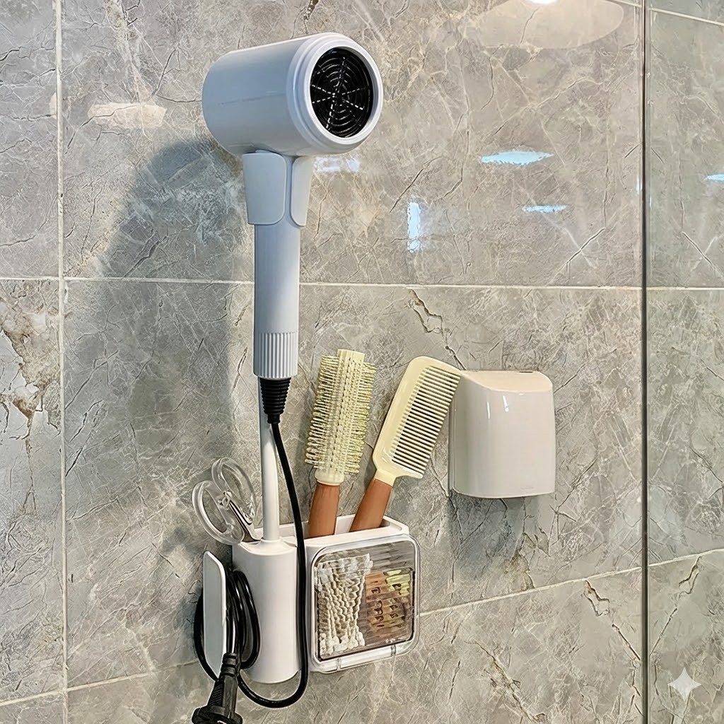 슈퍼인 드라이기거치대 무타공 거치대 각도 조절 보관함 벽걸이형치대 17,980원