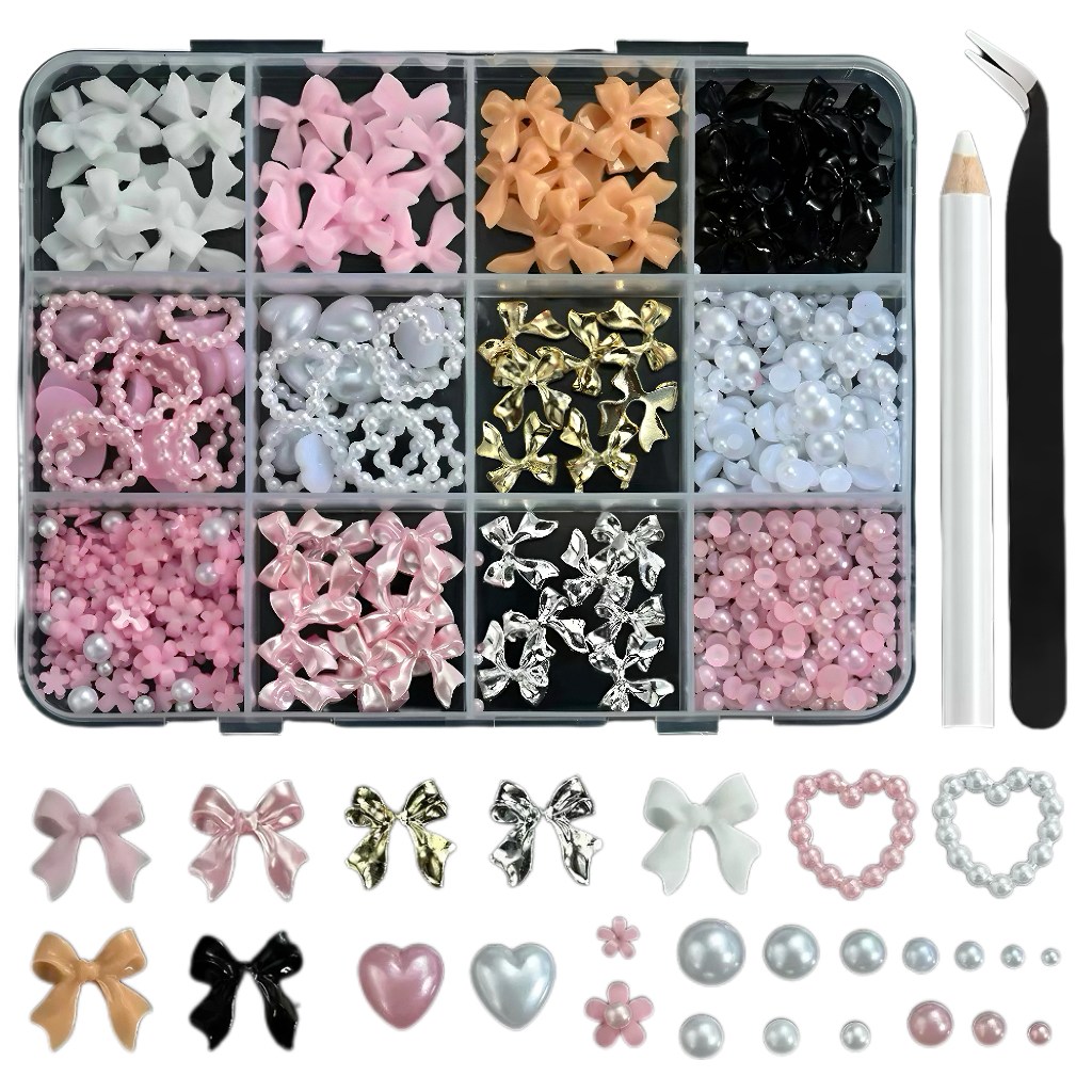 별라 셀프 네일 파츠 대용량 리본 하트 진주 꽃 세트, 1세트, 혼합색상 11,800원