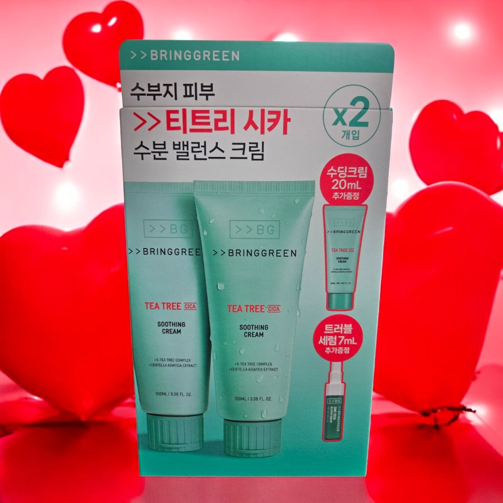 [4월한정] 브링그린 티트리시카수딩크림플러스 100mL+100ml+수딩크림20ml+트러블세럼7ml 24,990원