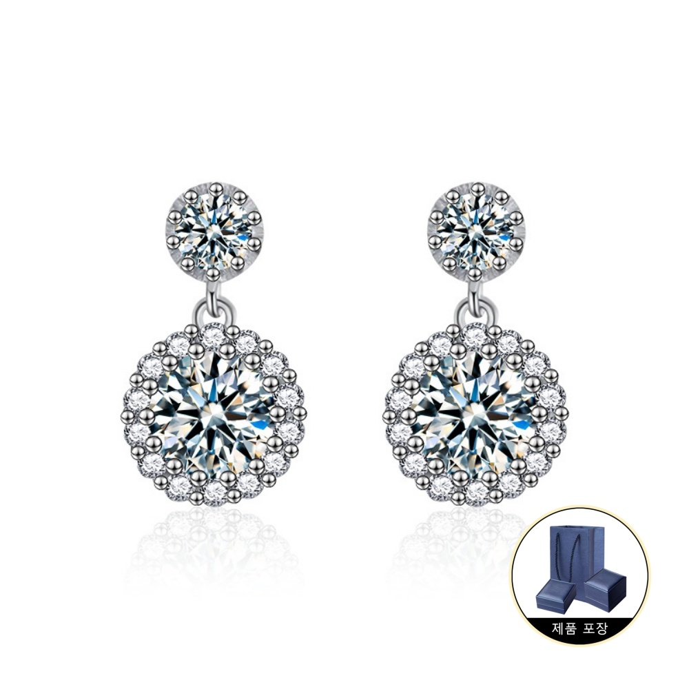 여성용 1캐럿 모사나이트 925실버 다이아몬드 다이아몬드 귀걸이 원형 귀걸이 85,000원