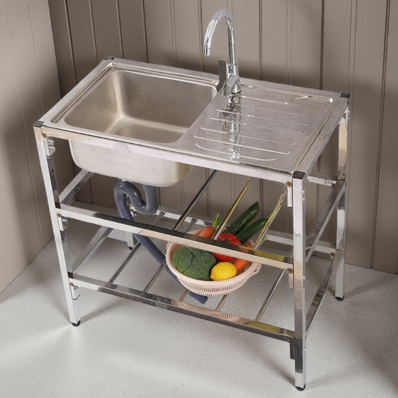 이동식 세면대 간이싱크대 업소용 싱크대 소형싱크대 개수대+냉온수 수전 세트 75*43*76CM (304 스테인리스) 80,290원