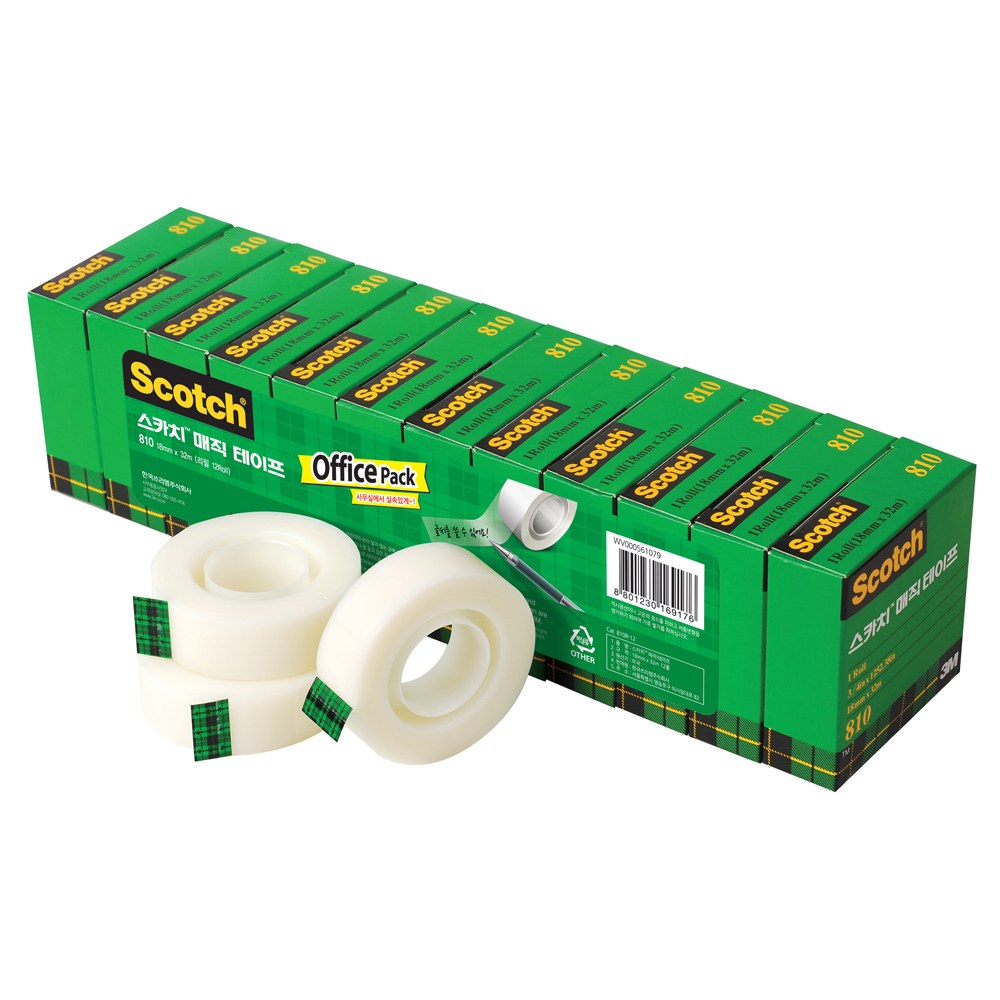 3M 매직테이프 리필 오피스팩 18mm x 32m 12개 810R, 매직테이프리필오피스팩(PP포장), 12개 25,090원
