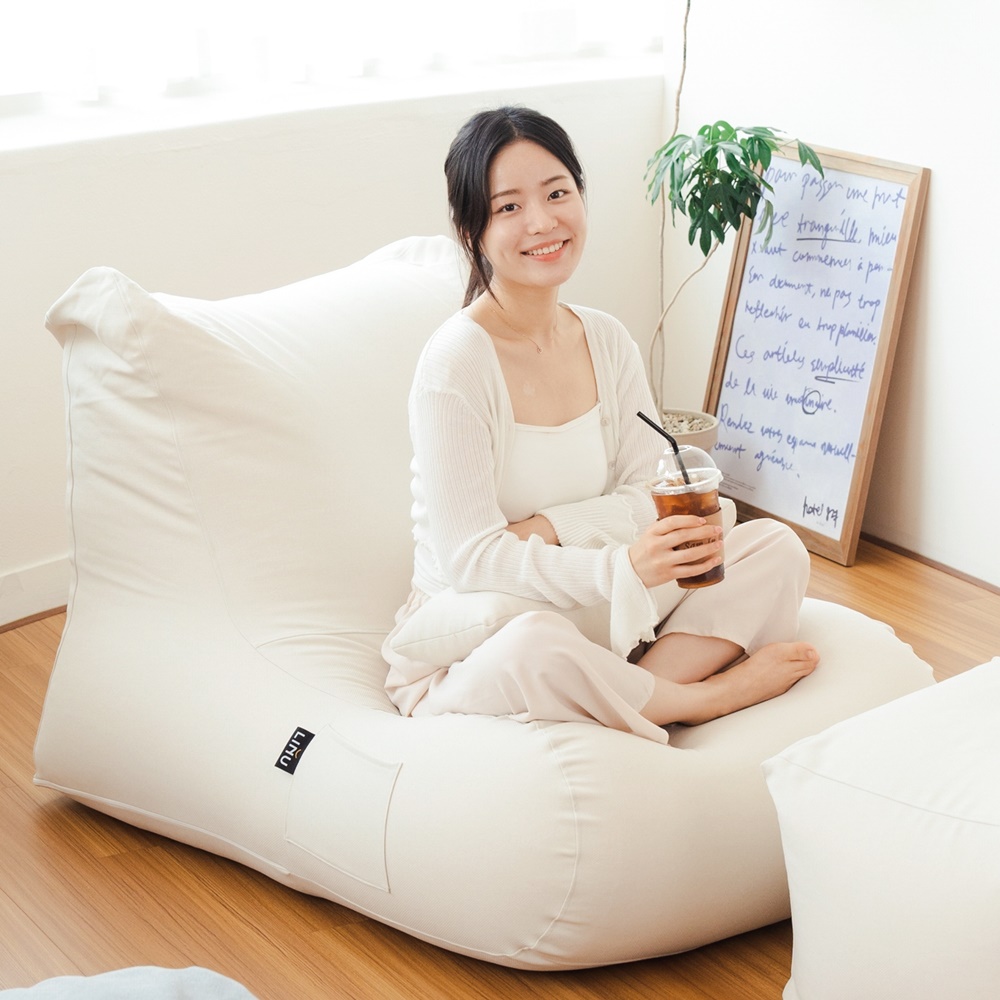 LINU 리누 체어 빈백 대형 1인 쇼파 북유럽스타일 의자 + 캔디쿠션, 바닐라 179,900원