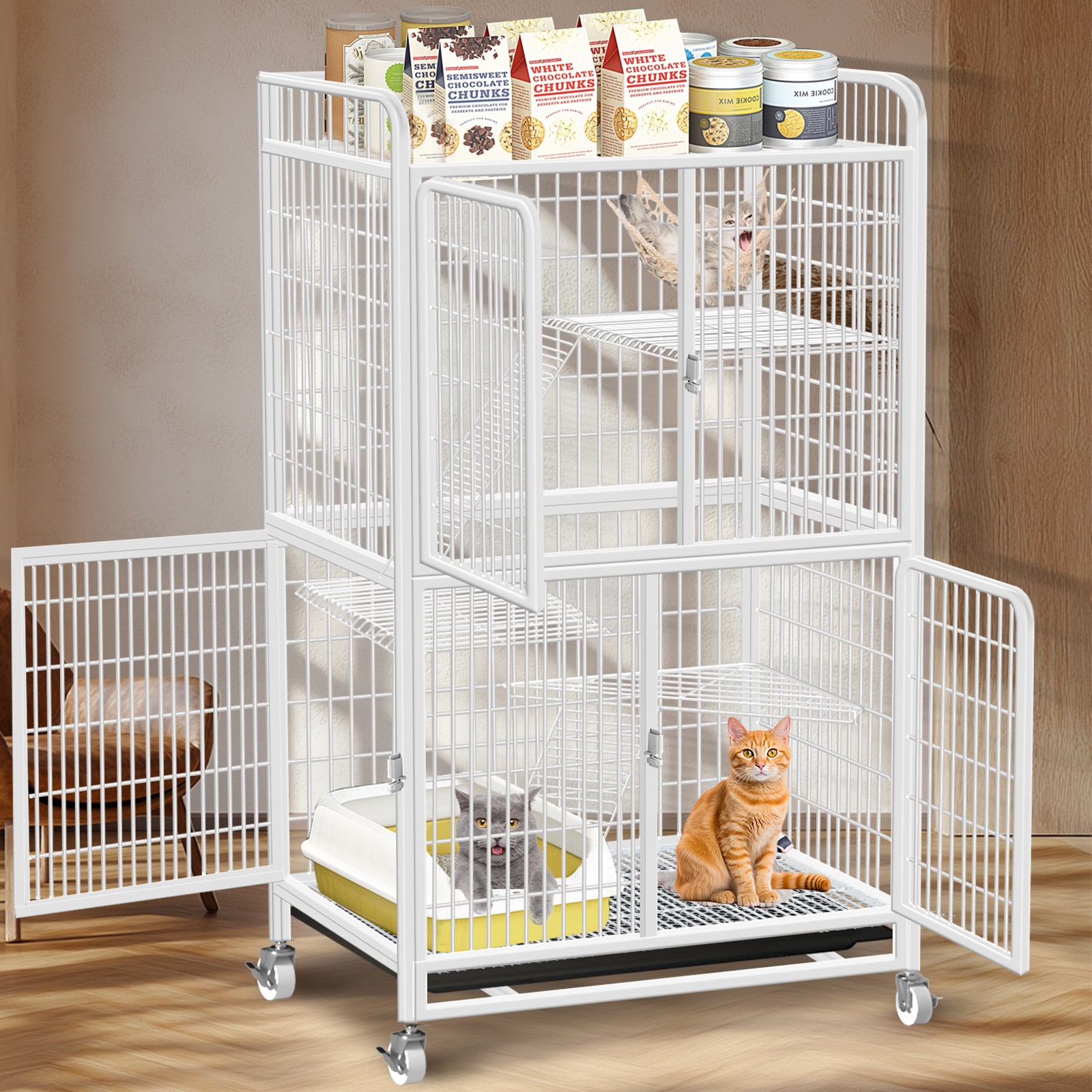 고양이장  철장  철창 케이지  휠 이동식  애완동물 수납장 철장 다층 세로형 이동이 편리하고 조립이 간편한 탈부착 가능한 반려동물 용품 실내 사육용 사다리 141,550원
