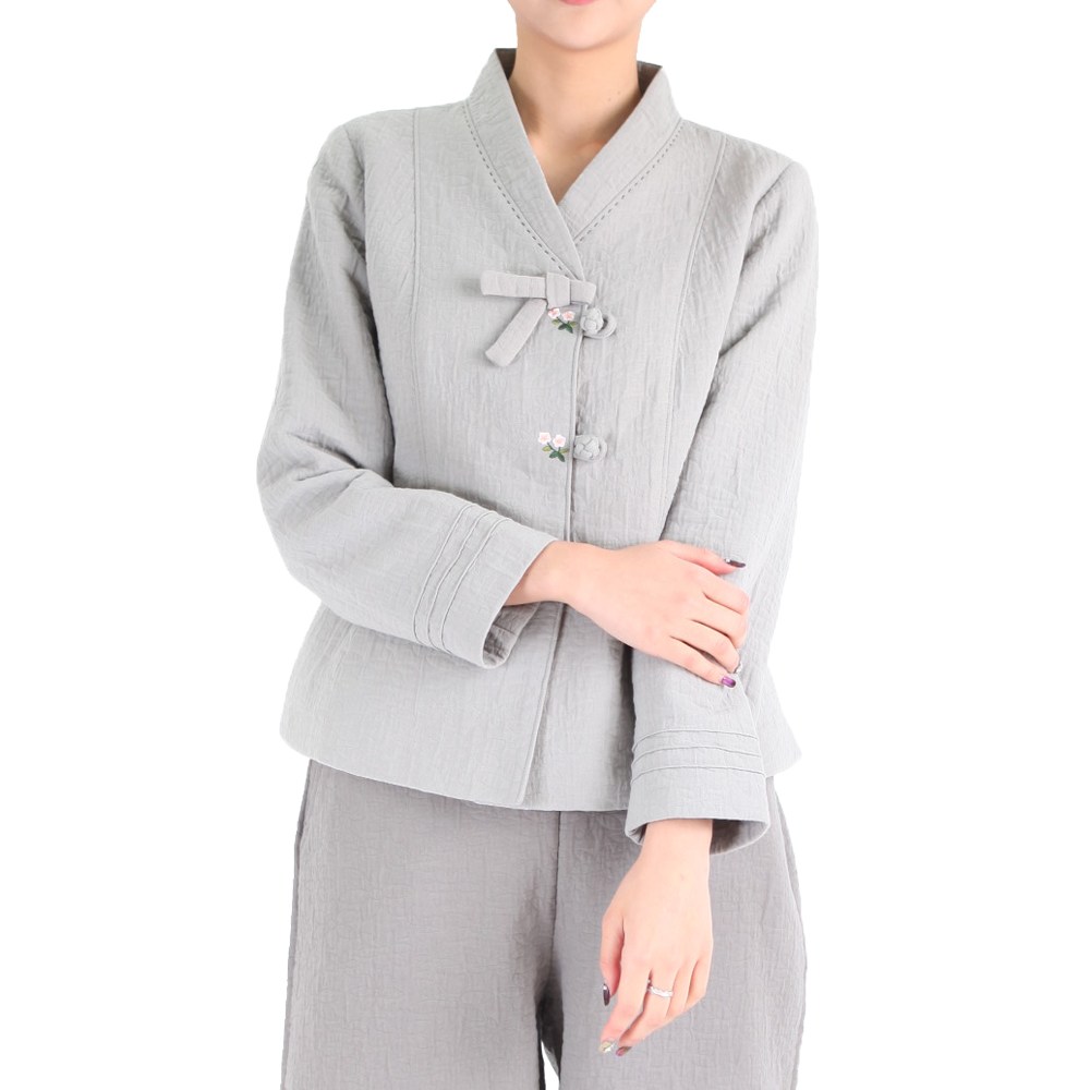 만덕몰 여성 엠보 리본 꽃송이 저고리,바지 세트 개량 생활한복 절복 법복 120,000원