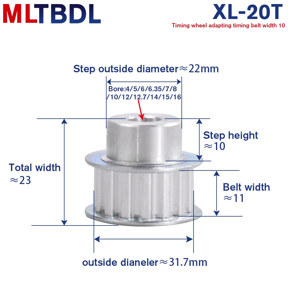 XL 20T 풀리 11MM 35 10 12 12 14 15 16MM 보어 08MM 피치 변속기 기어 톱니 벨트 15,700원