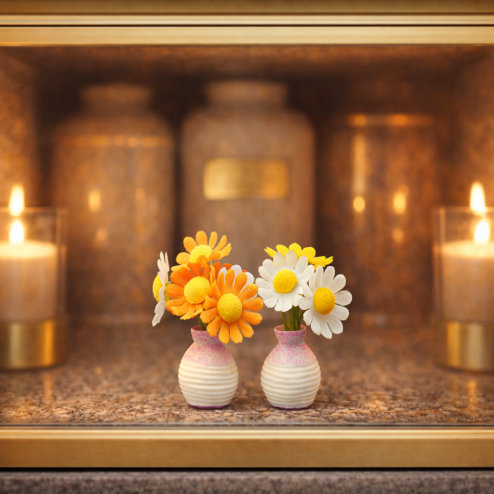 비엔즈 납골당 꾸미기 미니어처 조화 화분 화병 꽃 2개 set, 1개, 노랑,주황 꽃 13,000원