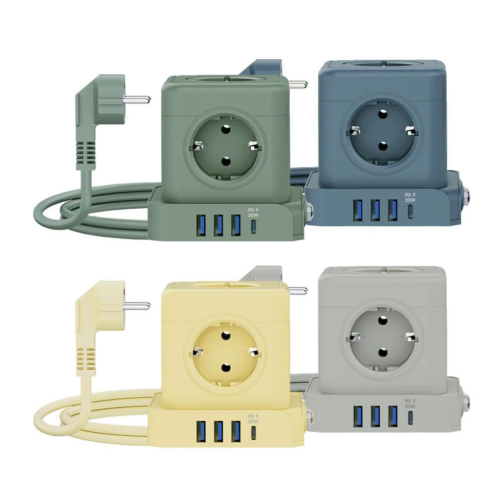 빠른배송 20W 고속충전 큐브멀티탭 비오스홈 QB-01 5구 고용량 4000W 큐브 스위치 멀티탭(USB,C타입 충전지원), 옐로우, 1개, 1.8m 36,900원