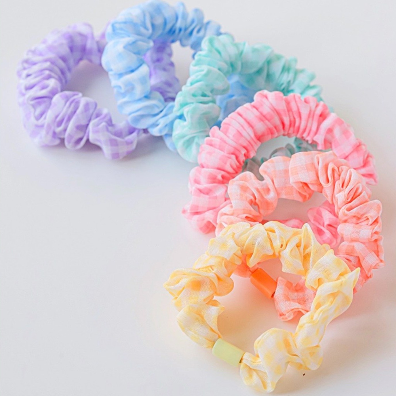 파스텔체크 헤어곱창밴드 6종 세트, 학생헤어밴드, 여아머리끈, 슬림핏곱창세트, 데일리헤어손목끈 7,480원