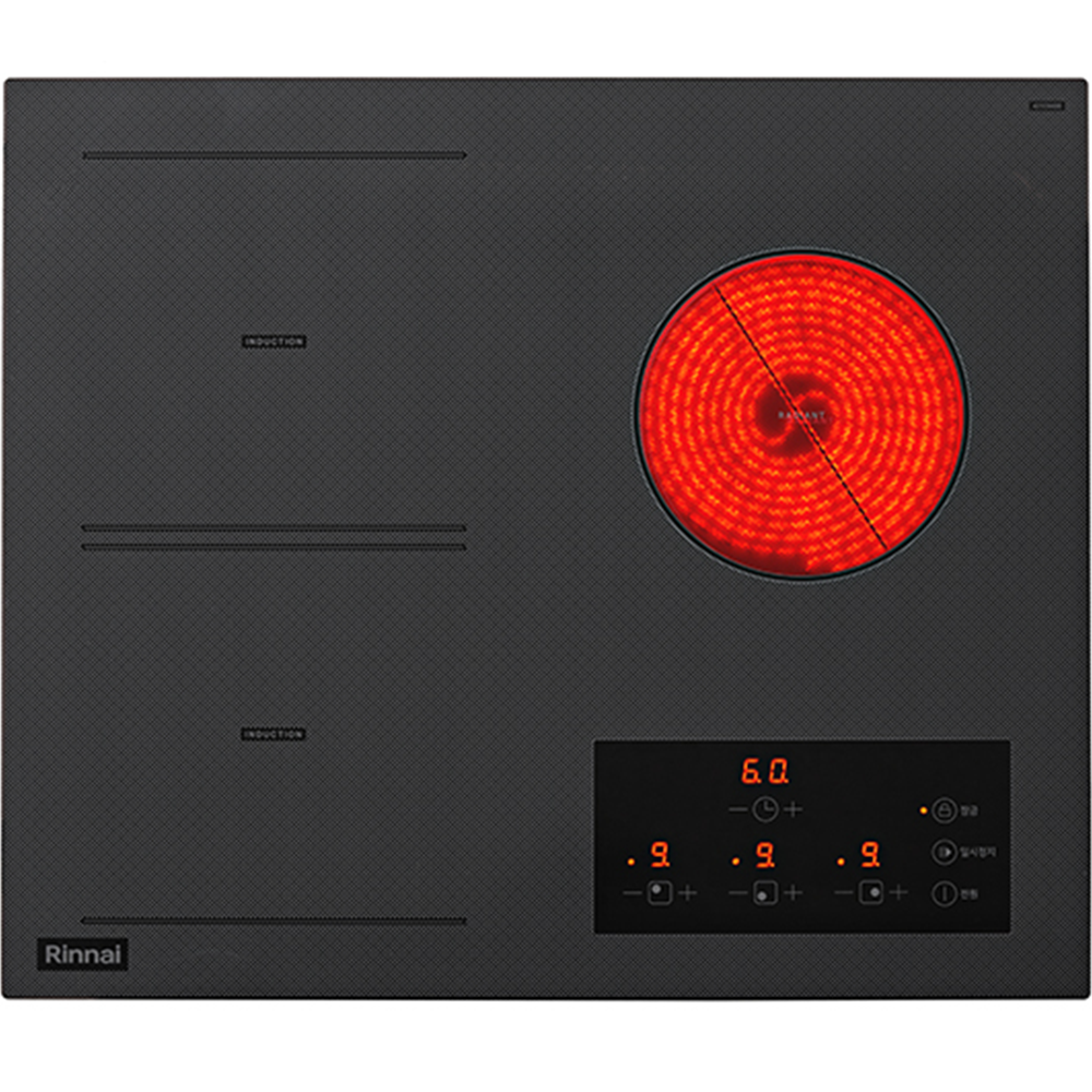 [최근생산제품] 린나이 하이브리드 3구 인덕션 하이라이트 전기레인지 터치식 세라믹상판 블랙 369,000원