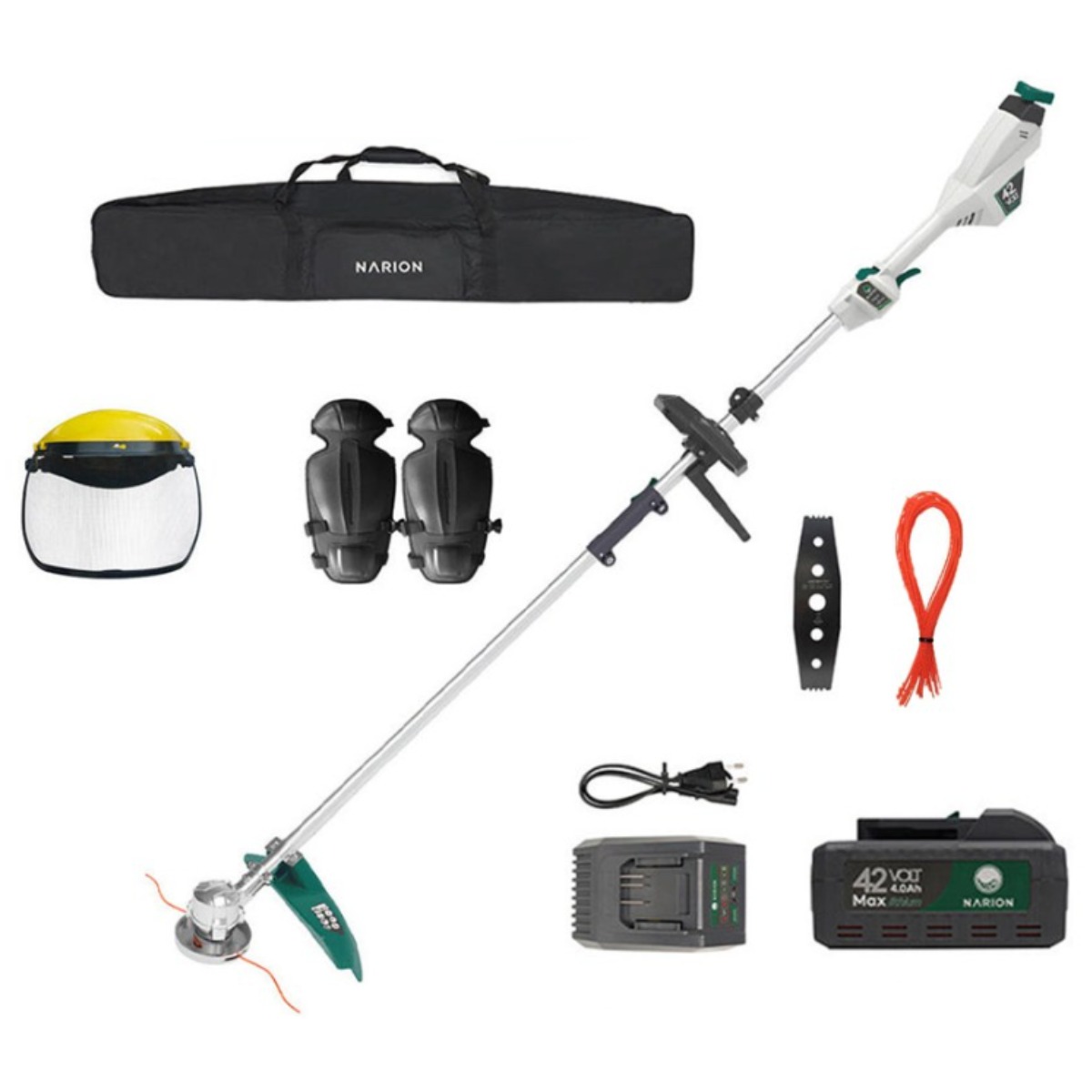나리온 42V 전문가용 충전 예초기 풀세트 NJ-8000 안면보호구+무릎보호구+이도날+나일론줄 298,000원