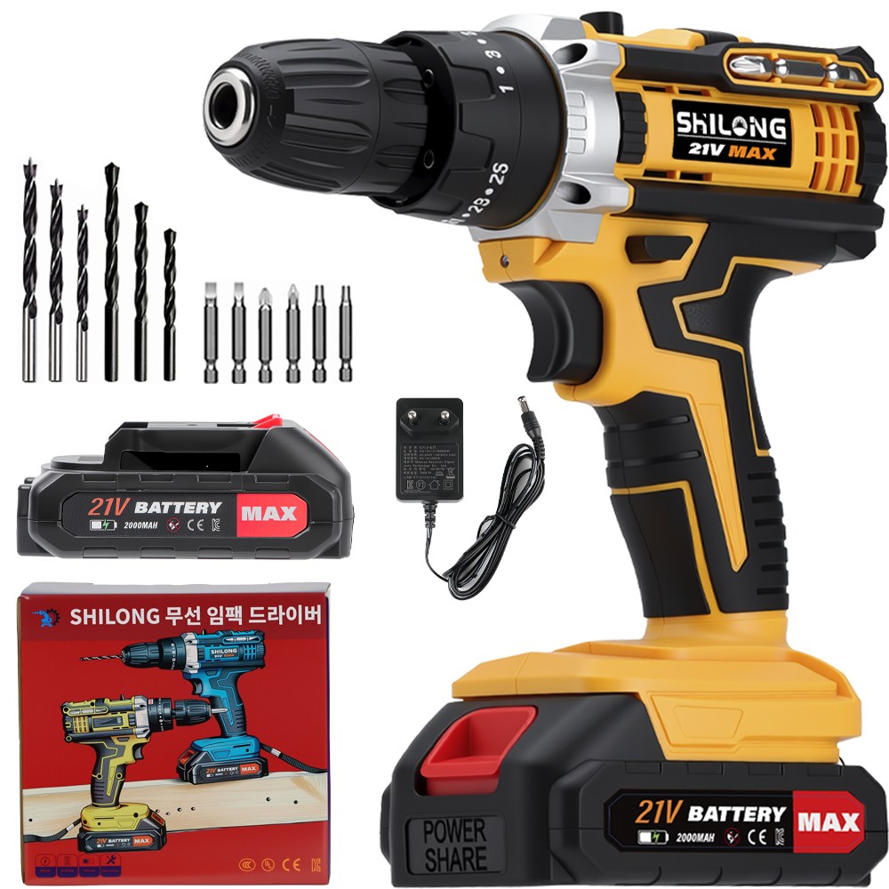 SHILONG 21V 가정용 전동 드릴 무선 드라이버 2000mAh 배터리1개 풀세트 가족 세트 58,200원