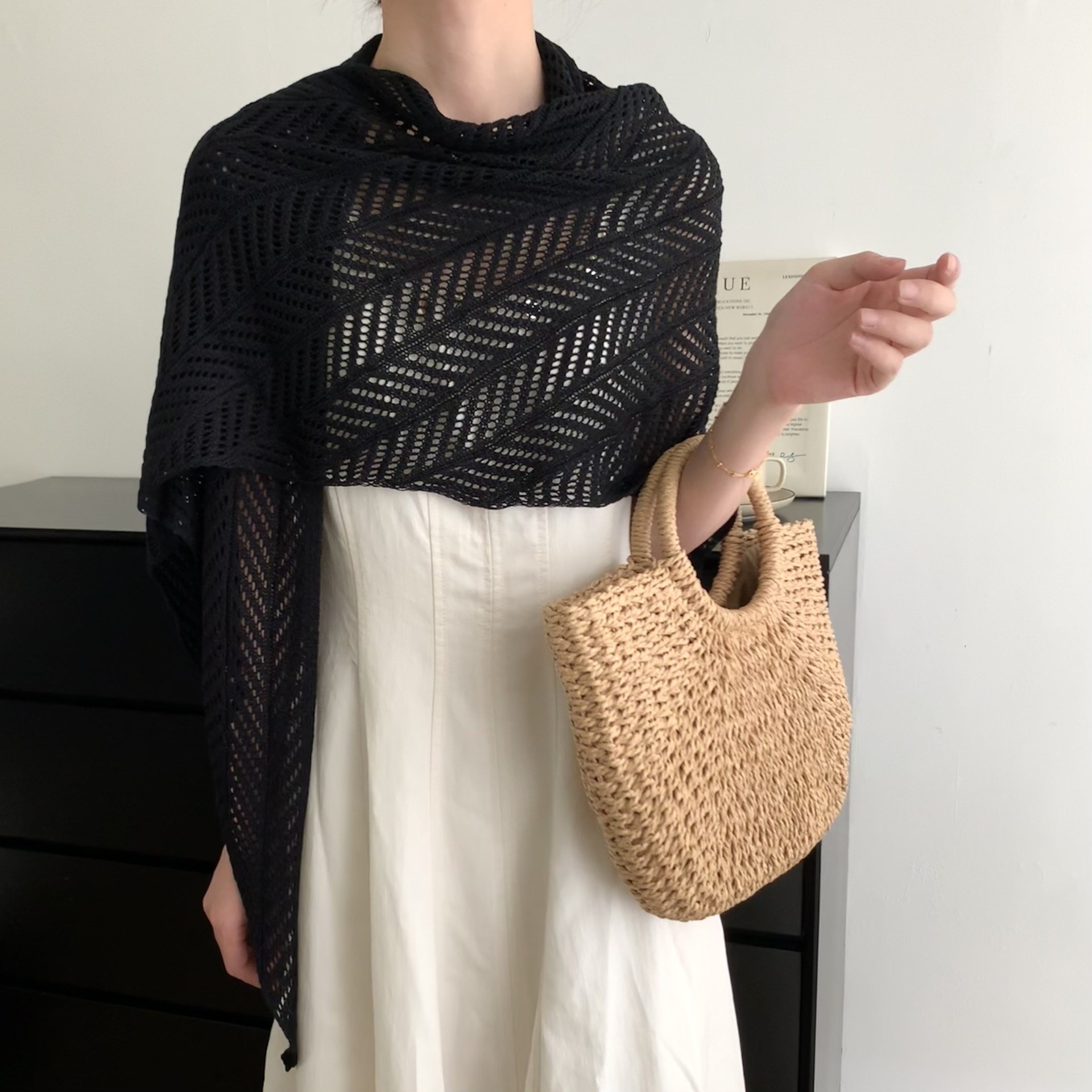 HALOPICK 여성 면마 레이어드 삼각오버핏 니트 짜임 어깨 롱숄 머플러 17,500원