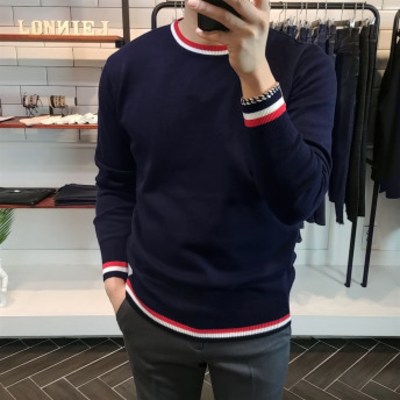 로니제이 남자 캐시미어 배색 라운드 니트 32,900원